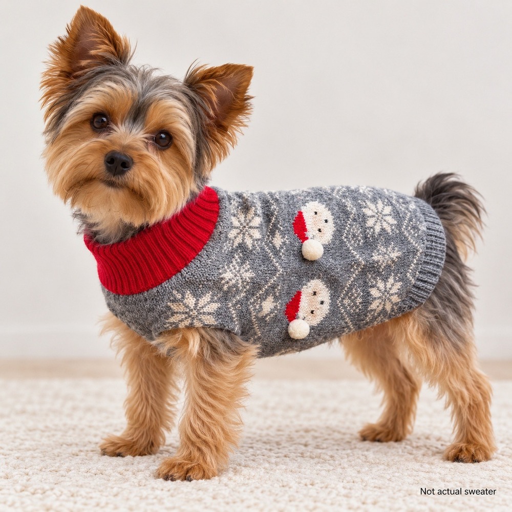 H&M Pet Dog Christmas Fair Isle Sweater S-12 Gray Santa Pom Pom Holiday Nordic